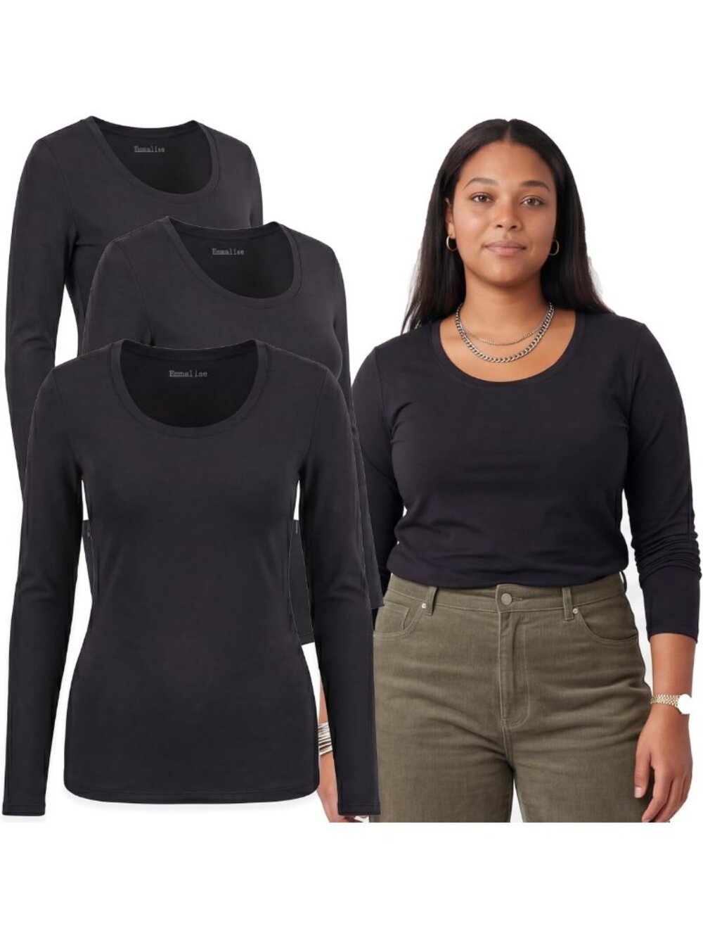Emmalise Women's Basic Athletic Fit Tshirt Long Sleeves Round Crew Neck Tee